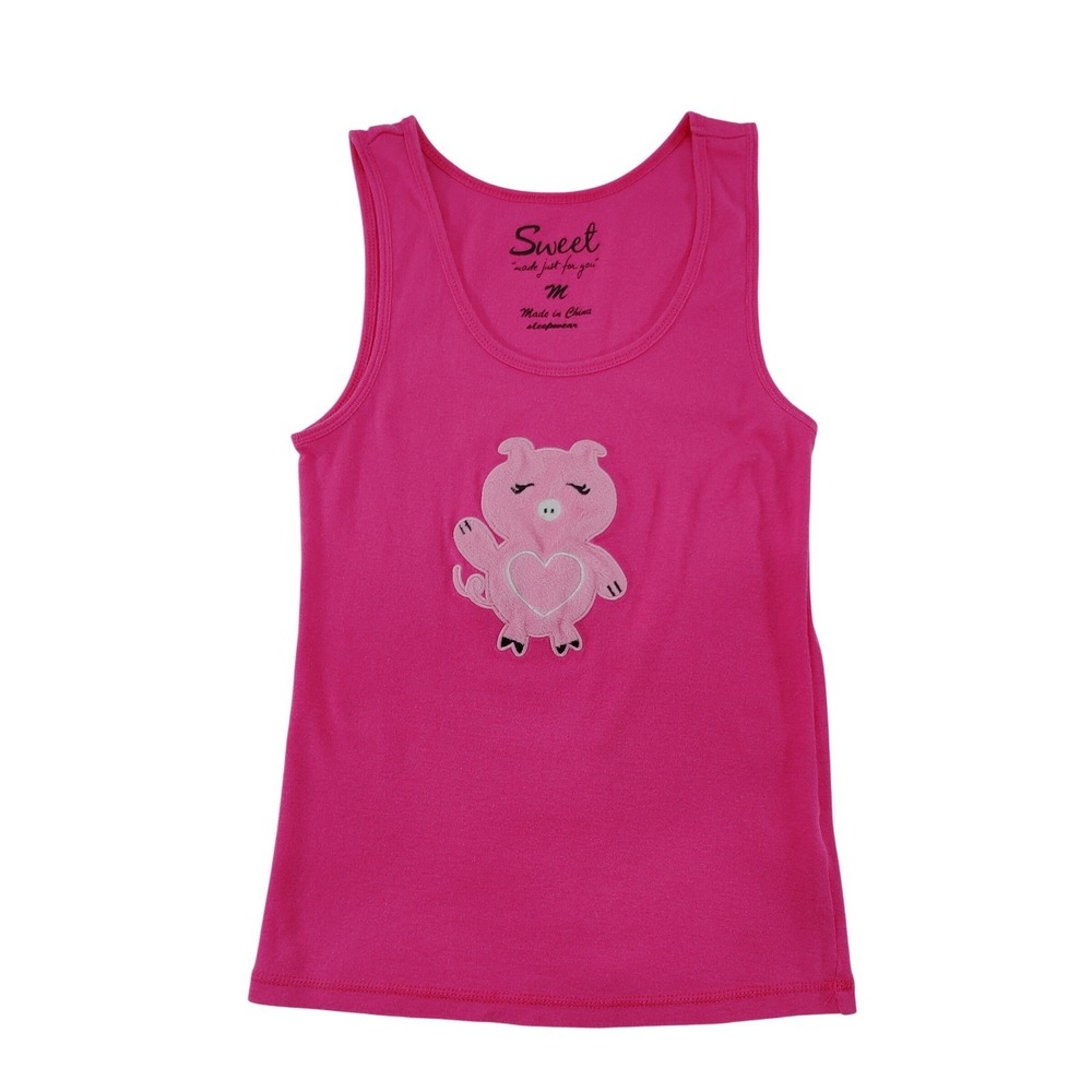 Sweet Pink Pig Graphic Tank Top M Medium Sleeveless Sleepwear Loungewear